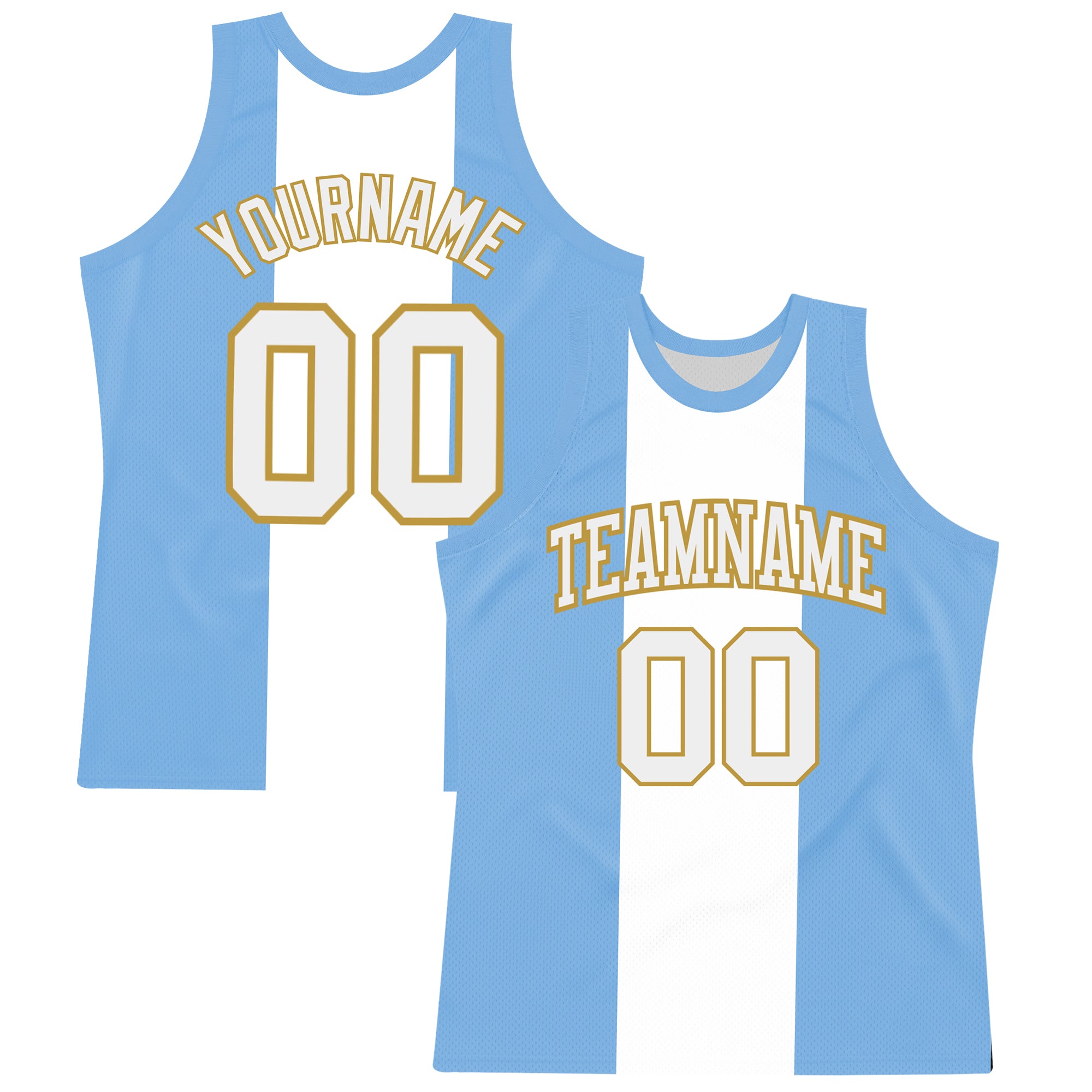 Custom Light Blue White-Old Gold Argentinian Flag Round Neck Sublimation Basketball Suit Jersey