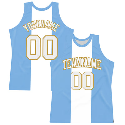 Custom Light Blue White-Old Gold Argentinian Flag Round Neck Sublimation Basketball Suit Jersey