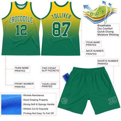 Custom Yellow Kelly Green-White Fade Fashion Round Neck Sublimation Basketball Suit Jersey