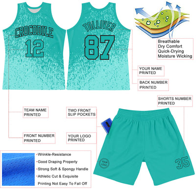 Custom Aqua Black Fragment Art Round Neck Sublimation Basketball Suit Jersey