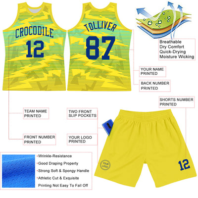 Custom Gold Royal-Light Blue Line Round Neck Sublimation Basketball Suit Jersey
