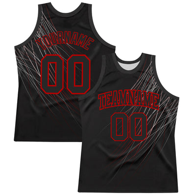 Custom Black Red Line Round Neck Sublimation Basketball Suit Jersey