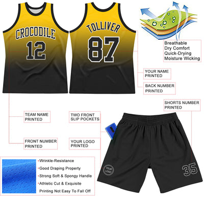 Custom Yellow Black-White Fade Fashion Round Neck Sublimation Basketball Suit Jersey