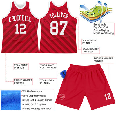 Custom Red White Line Round Neck Sublimation Basketball Suit Jersey