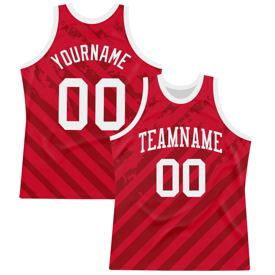 Custom Red White Line Round Neck Sublimation Basketball Suit Jersey