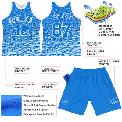 Custom Royal White Wave Round Neck Sublimation Basketball Suit Jersey