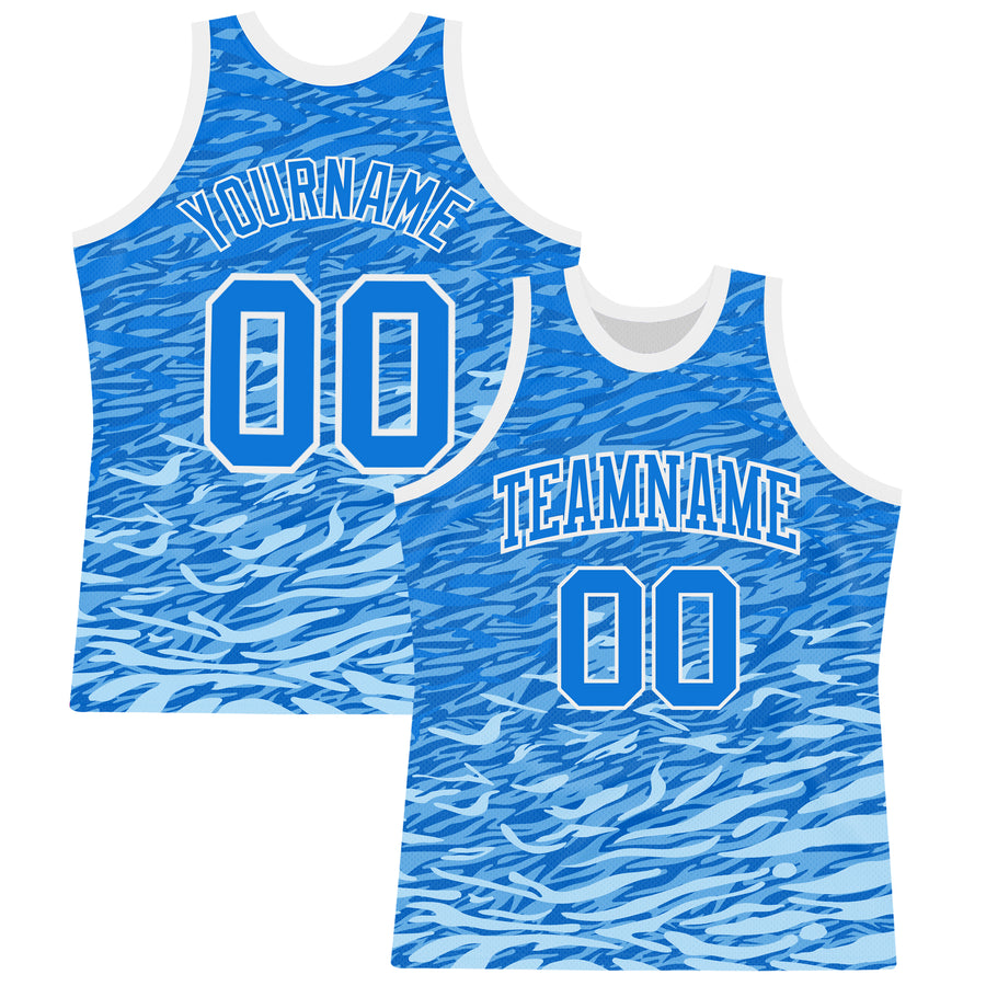 Custom Royal White Wave Round Neck Sublimation Basketball Suit Jersey