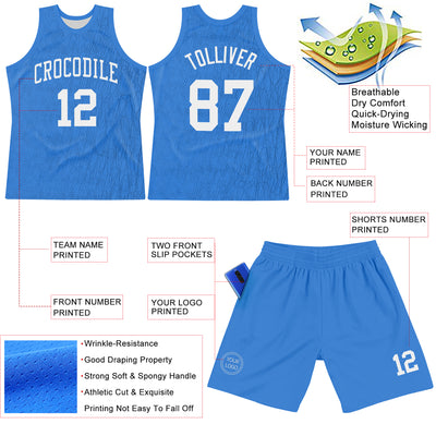 Custom Light Blue White Line Round Neck Sublimation Basketball Suit Jersey