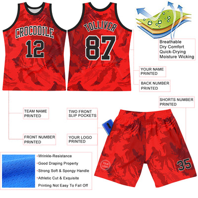 Custom Red Black-White Splash Round Neck Sublimation Basketball Suit Jersey