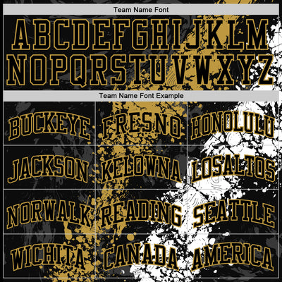 Custom Black Old Gold-White Splash Round Neck Sublimation Basketball Suit Jersey