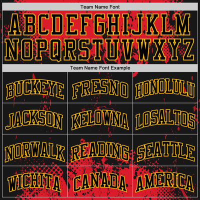 Custom Black Red-Gold Abstract Splatter Grunge Art Round Neck Sublimation Basketball Suit Jersey