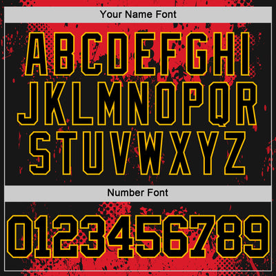 Custom Black Red-Gold Abstract Splatter Grunge Art Round Neck Sublimation Basketball Suit Jersey