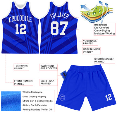 Custom Royal White-Navy Line Round Neck Sublimation Basketball Suit Jersey