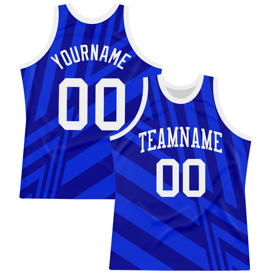 Custom Royal White-Navy Line Round Neck Sublimation Basketball Suit Jersey
