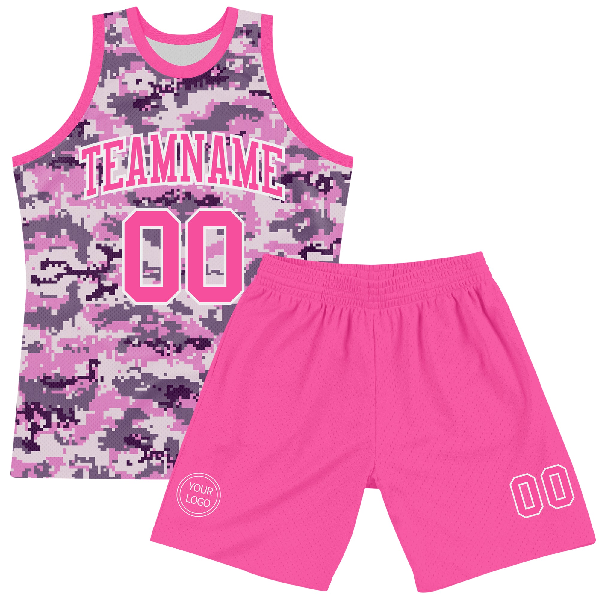 Custom Camo Pink-White Round Neck Sublimation Salute To Service Basketball Suit Jersey