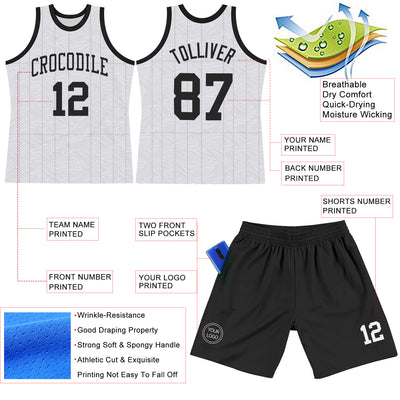 Custom Gray Black-White Line Round Neck Sublimation Basketball Suit Jersey