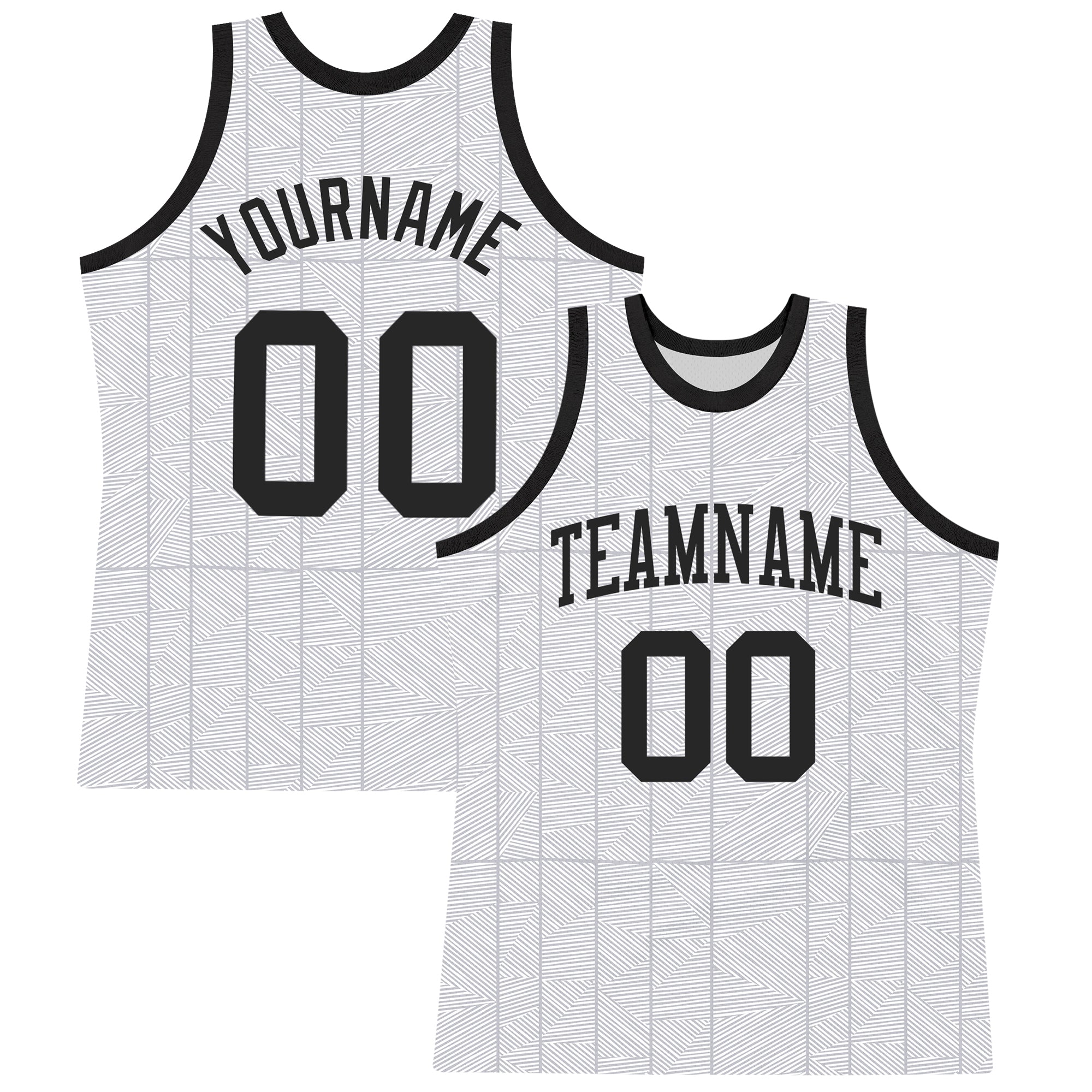 Custom Gray Black-White Line Round Neck Sublimation Basketball Suit Jersey