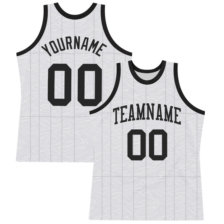Custom Gray Black-White Line Round Neck Sublimation Basketball Suit Jersey