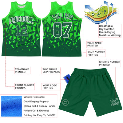 Custom Green Grass Green-White Geometric Shape Round Neck Sublimation Basketball Suit Jersey