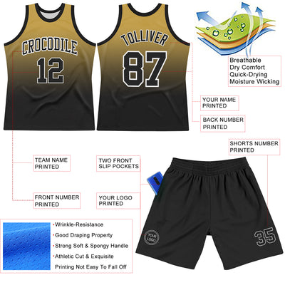 Custom Old Gold Black-White Fade Fashion Round Neck Sublimation Basketball Suit Jersey