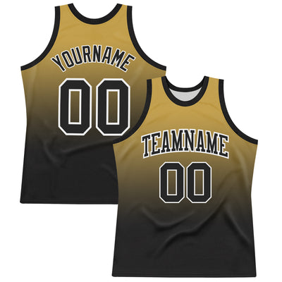 Custom Old Gold Black-White Fade Fashion Round Neck Sublimation Basketball Suit Jersey