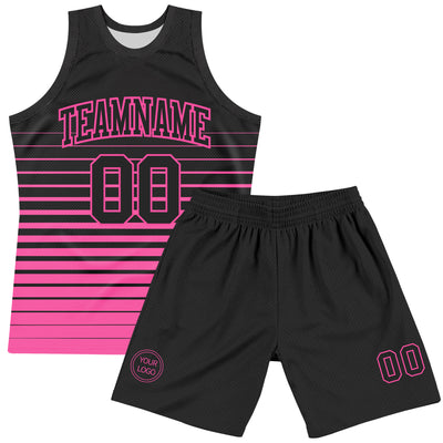 Custom Black Pink Pinstripe Fade Fashion Round Neck Sublimation Basketball Suit Jersey