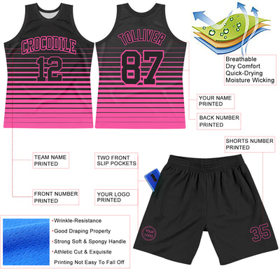 Custom Black Pink Pinstripe Fade Fashion Round Neck Sublimation Basketball Suit Jersey