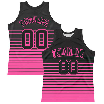 Custom Black Pink Pinstripe Fade Fashion Round Neck Sublimation Basketball Suit Jersey