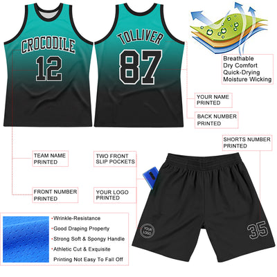 Custom Aqua Black-White Fade Fashion Round Neck Sublimation Basketball Suit Jersey