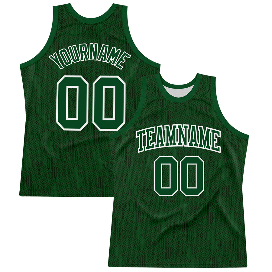Custom Green White Geometric Shape Round Neck Sublimation Basketball Suit Jersey