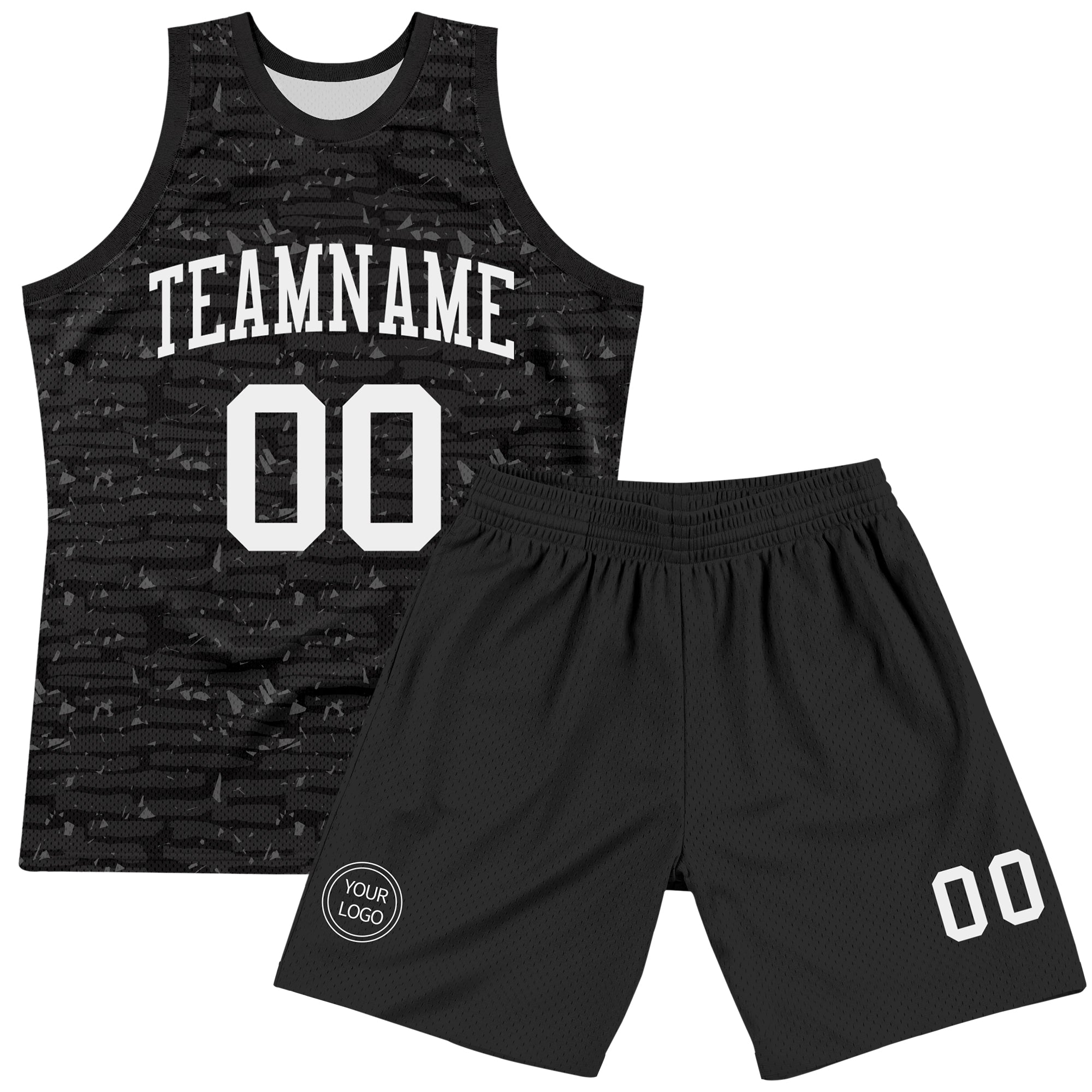 Custom Black White Fragment Art Round Neck Sublimation Basketball Suit Jersey