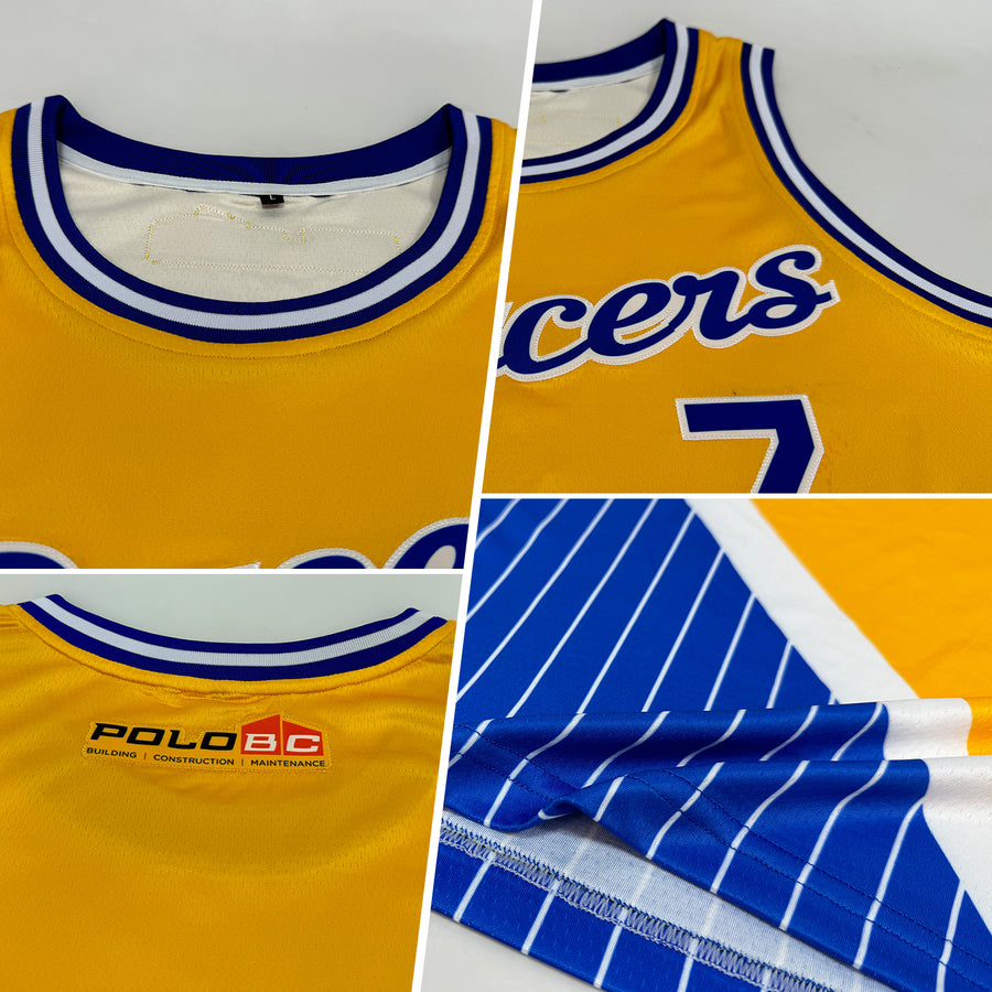 Custom Gold Royal-White Triangle Pinstripes Authentic City Edition Basketball Jersey