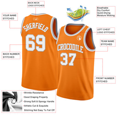 Custom Bay Orange White-Gray Authentic Basketball Jersey