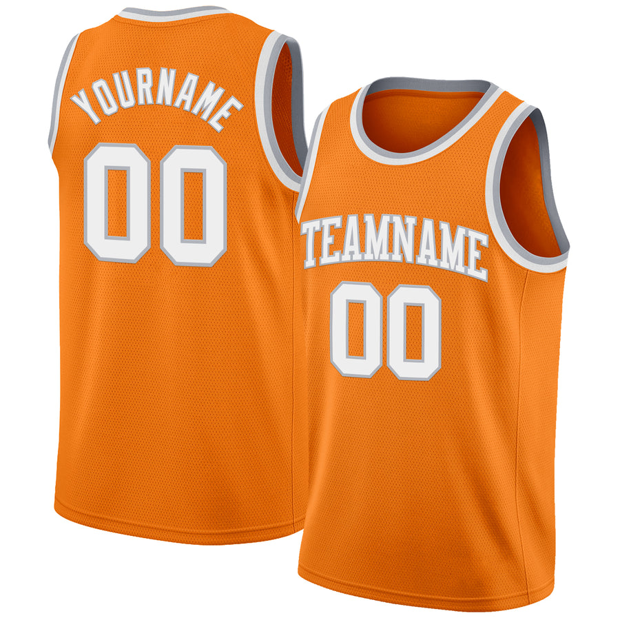 Custom Bay Orange White-Gray Authentic Basketball Jersey