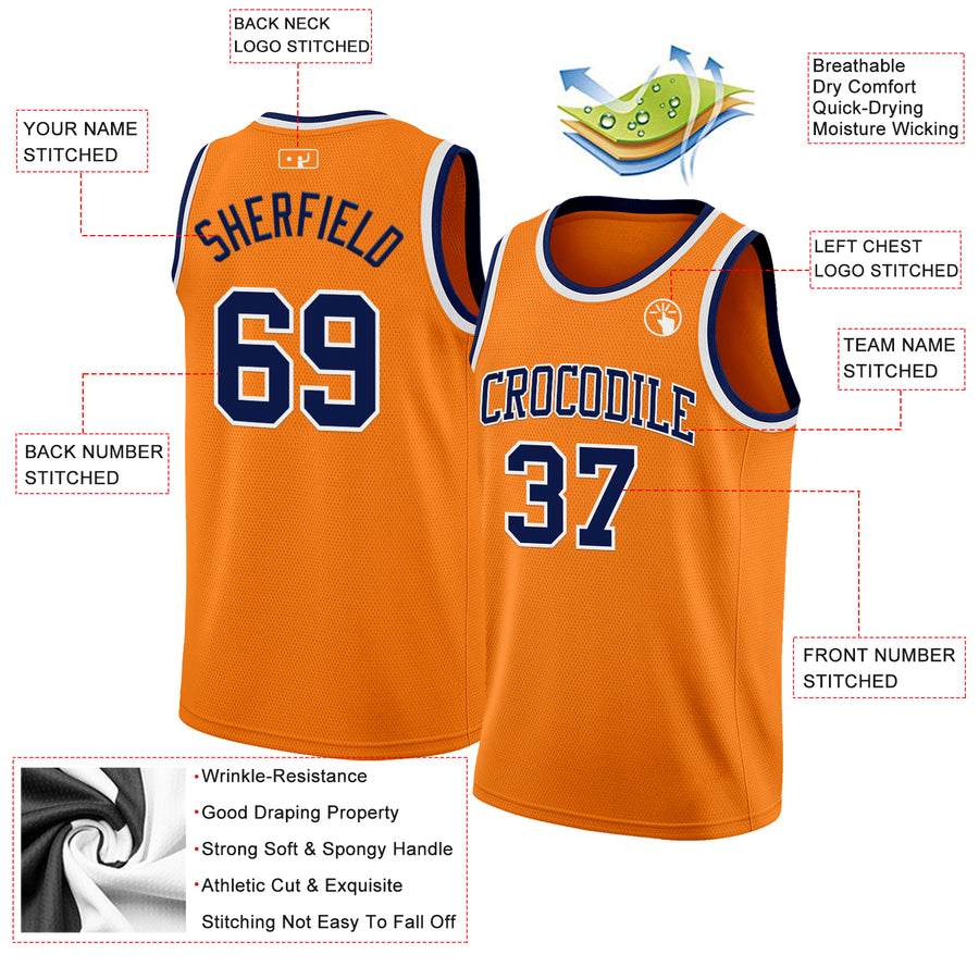 Custom Bay Orange Navy-White Authentic Basketball Jersey