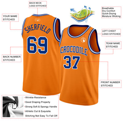 Custom Bay Orange Royal-White Authentic Basketball Jersey