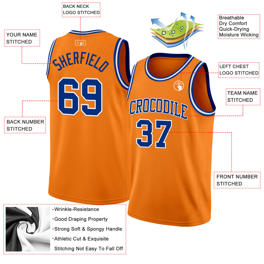 Custom Bay Orange Royal-White Authentic Basketball Jersey