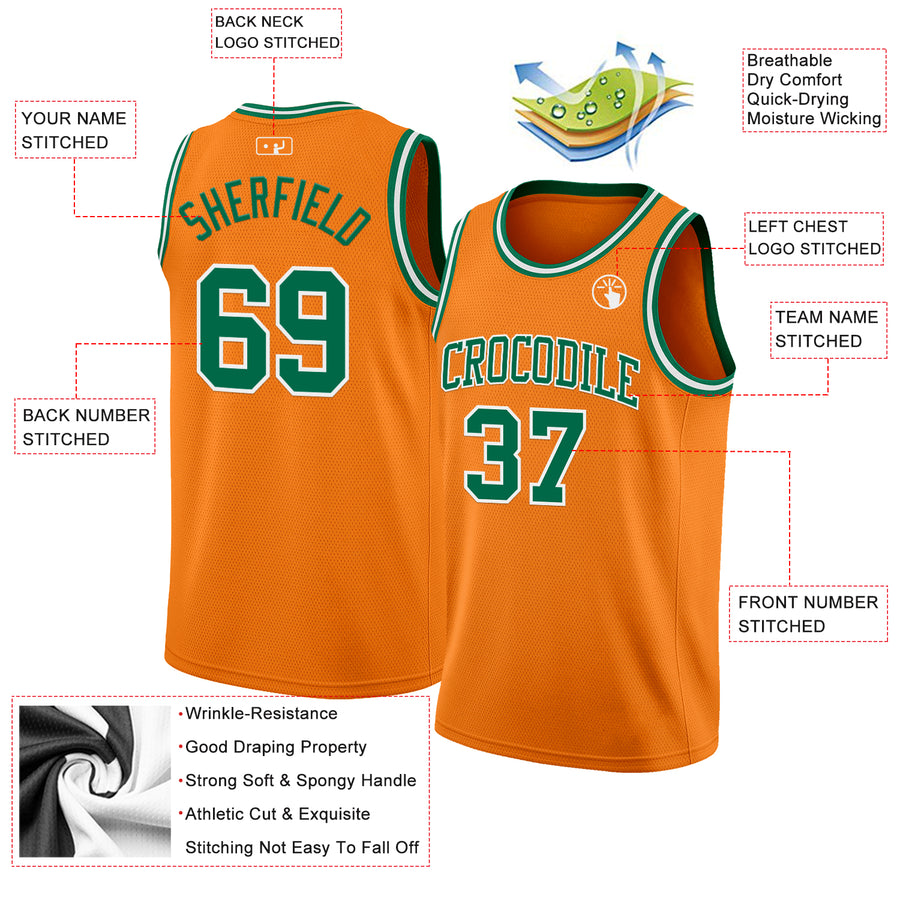 Custom Bay Orange Kelly Green-White Authentic Basketball Jersey