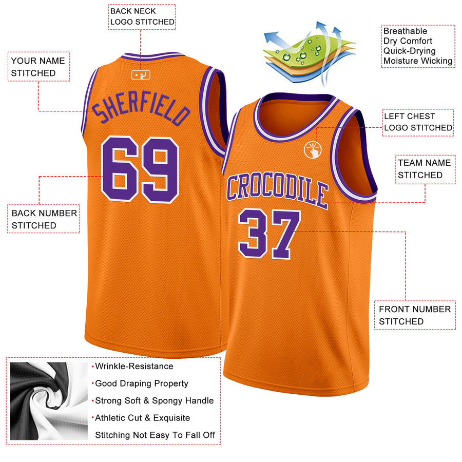 Custom Bay Orange Purple-White Authentic Basketball Jersey