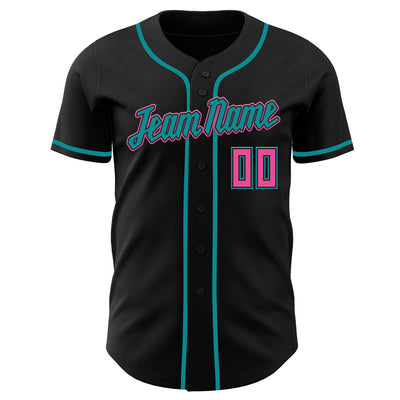 Custom Black Pink-Teal Authentic Baseball Jersey