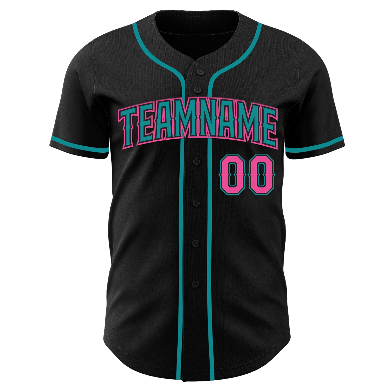 Custom Black Pink-Teal Authentic Baseball Jersey
