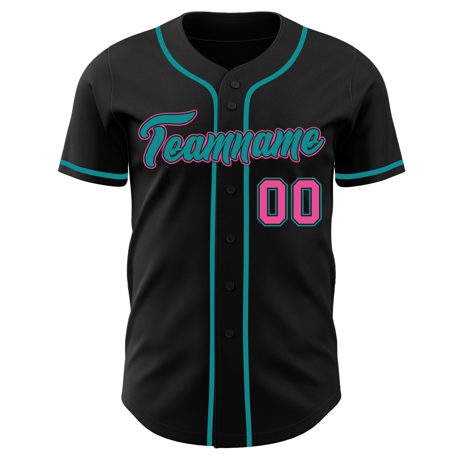Custom Black Pink-Teal Authentic Baseball Jersey