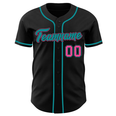 Custom Black Pink-Teal Authentic Baseball Jersey