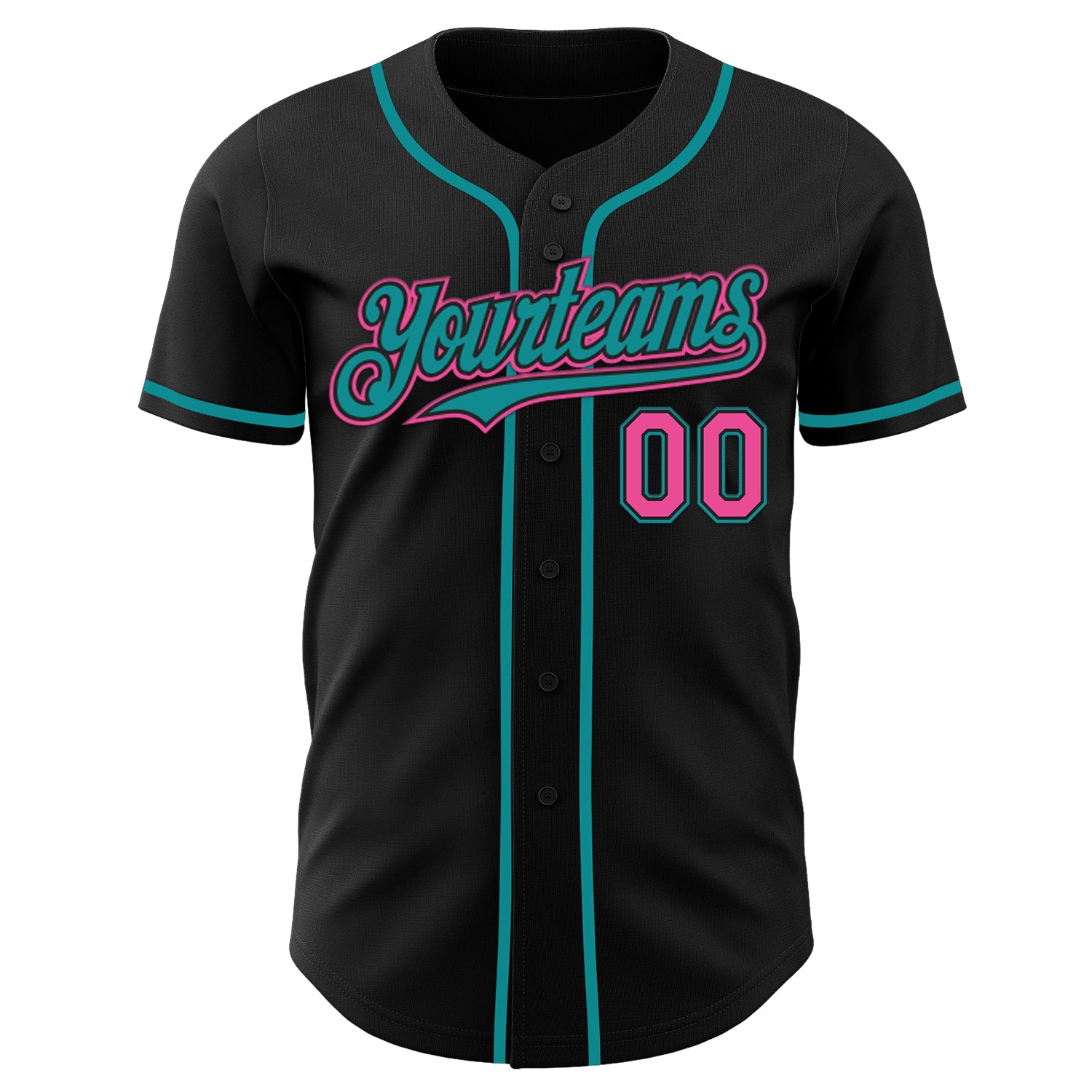 Custom Black Pink-Teal Authentic Baseball Jersey