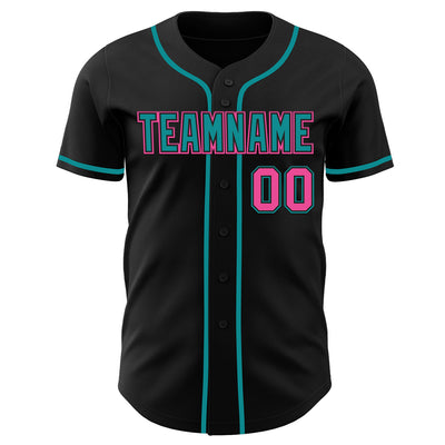 Custom Black Pink-Teal Authentic Baseball Jersey