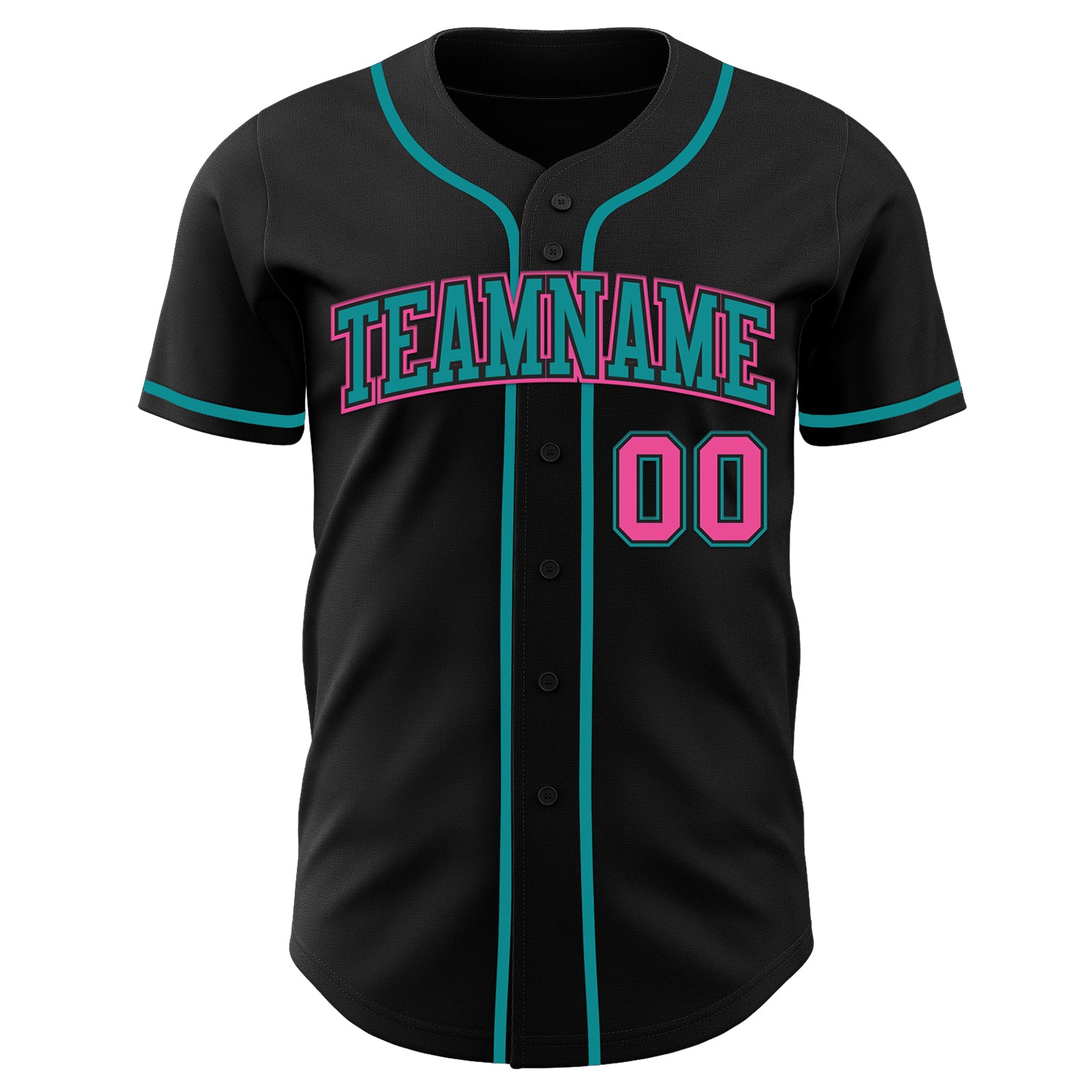 Custom Black Pink-Teal Authentic Baseball Jersey