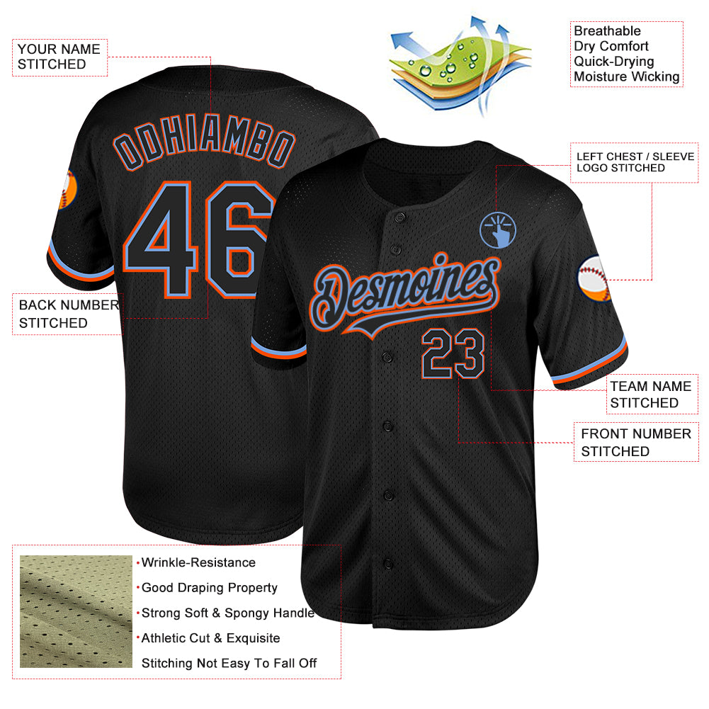 Custom Black Powder Blue-Orange Mesh Authentic Throwback Baseball Jersey