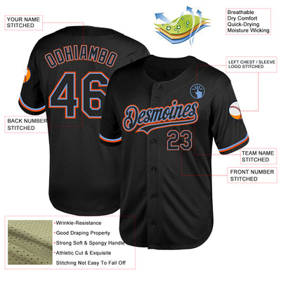 Custom Black Powder Blue-Orange Mesh Authentic Throwback Baseball Jersey