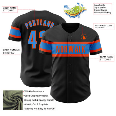Custom Black Electric Blue-Orange Authentic Baseball Jersey