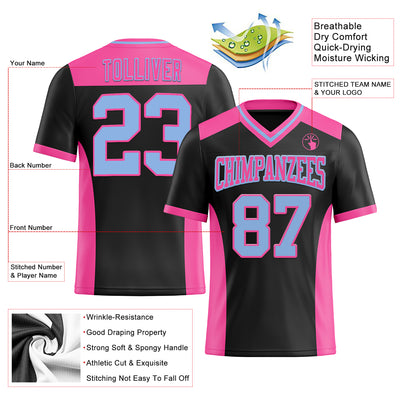 Custom Black Light Blue-Pink Authentic Football Jersey